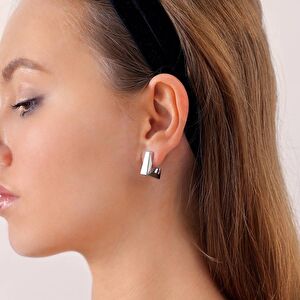 14 Ayar Beyaz Altın Köşeli Küpe