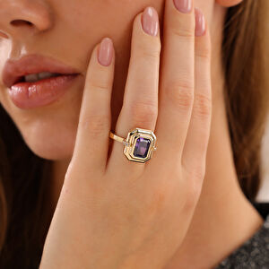 14 Ayar Altın Mor Taşlı Yüzük