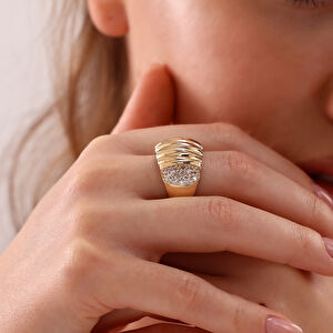 14 Ayar Altın Yanı Taşlı Yüzük