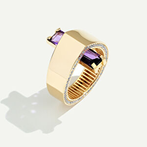 Baget 14 Ayar Altın Mor Taşlı Yüzük