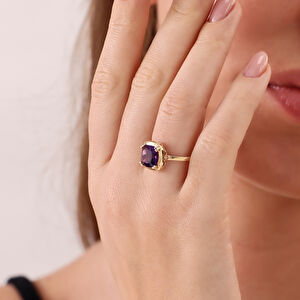 14 Ayar Altın Mor Taşlı Yüzük