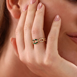 14 Ayar Altın Yeşil Mineli Yüzük