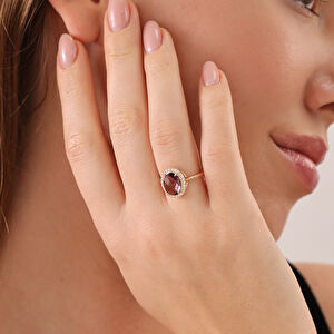 14 Ayar Altın Mor Taşlı Anturaj Yüzük