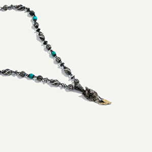 925k Gümüş ve 18 Ayar Altın Kurt Figürlü Gümüş Kolye