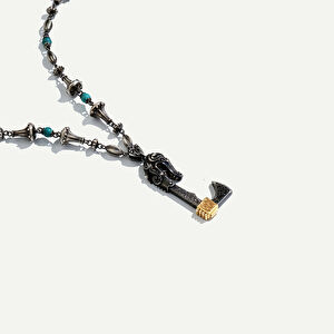 925k Gümüş ve 18 Ayar Altın Balta Figürlü Kolye