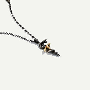 925k Gümüş ve 18 Ayar Altın Yılan Figürlü Kolye