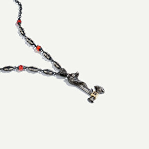 925k Gümüş ve 18 Ayar Altın Balta Figürlü Pırlantalı Kolye