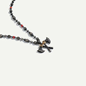 925k Gümüş ve 18 Ayar Altın Çift Balta Figürlü Pırlantalı Kolye