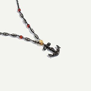 925k Gümüş ve 18 Ayar Altın Çapa Figürlü Pırlantalı Kolye