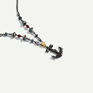 925k Gümüş ve 18 Ayar Altın Çapa Figürlü Pırlantalı Kolye