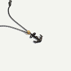 925k Gümüş ve 18 Ayar Altın Çapa Figürlü Pırlantalı Kolye