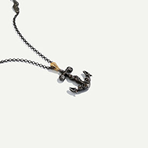 925k Gümüş ve 18 Ayar Altın Çapa Figürlü Pırlantalı Kolye