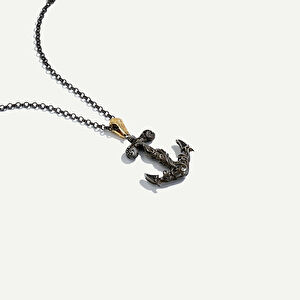 925k Gümüş ve 18 Ayar Altın Çapa Figürlü Pırlantalı Kolye