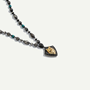 18 Ayar Altın Kurt Figürlü Mavi Taşlı ve Pırlantalı Kolye