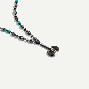 925k Gümüş ve 18 Ayar Altın Çift Taraflı Balta Figürlü Pırlantalı Kolye