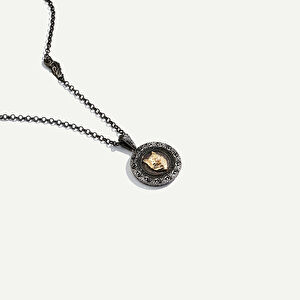 925k Gümüş ve 18 Ayar Altın Kurt Figürlü Pırlantalı Kolye