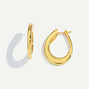 14 Ayar Altın Oval Formlu Halka Küpe