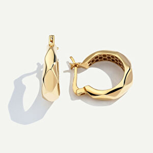 14 Ayar Altın Geometrik Desenli Halka Küpe