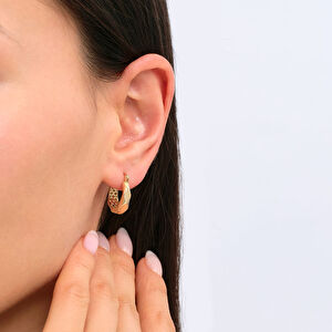 14 Ayar Altın Geometrik Desenli Halka Küpe