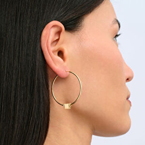 14 Ayar Altın Kare Detaylı İnce Halka Küpe