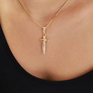 14 Ayar Altın Taş Detaylı Kılıç Kolye Ucu