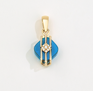 Bonbon 14 Ayar Altın Mavi Taşlı Kolye Ucu