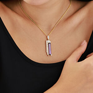 Baget 14 Ayar Altın Mor Taşlı Kolye