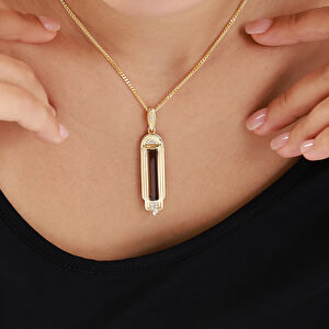 Baget 14 Ayar Altın Kahverengi Taşlı Kolye Ucu