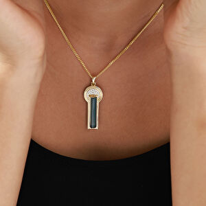 Baget 14 Ayar Altın Mavi Taşlı Kolye Ucu