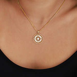 14 Ayar Altın Yuvarlak Formlu Taşlı Kolye Ucu