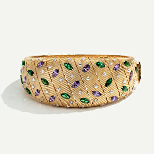 14 Ayar Altın Fırçalı Yüzeyli Mor ve Yeşil Taşlı Kelepçe