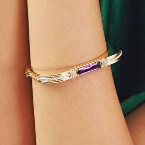 Baget 14 Ayar Altın Mor Taşlı Kelepçe