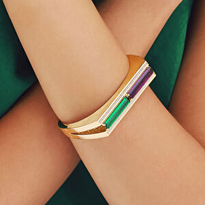 Baget 14 Ayar Altın Mor ve Yeşil Taşlı Kelepçe