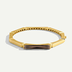 Baget 14 Ayar Altın Kahverengi Taşlı Kelepçe