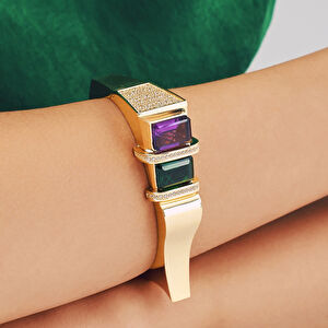 14 Ayar Altın Mor ve Yeşil Taşlı Kelepçe