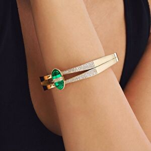 14 Ayar Altın Oval Formlu Mor Taşlı Kelepçe