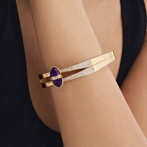 Eta 14 Ayar Altın Oval Formlu Mor Taşlı Kelepçe