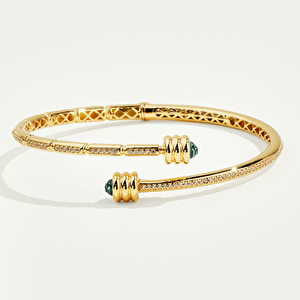 Vega 14 Ayar Altın Minimal Mavi Taşlı Kelepçe