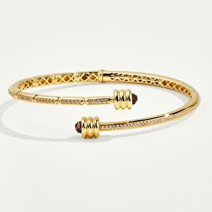 Vega 14 Ayar Altın Minimal Kahverengi Taşlı Kelepçe