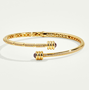 Vega 14 Ayar Altın Minimal Mor Taşlı Kelepçe