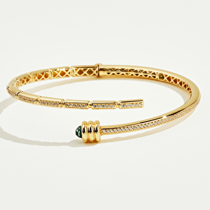 Vega 14 Ayar Altın Minimal Mavi Taşlı Kelepçe