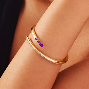 14 Ayar Damla Formlu Mor Taşlı Kelepçe