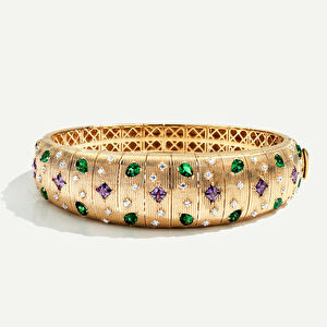 14 Ayar Altın Fırçalı Yüzeyli Mor ve Yeşil Taşlı Kelepçe