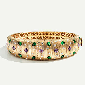 14 Ayar Altın Fırçalı Yüzeyli Mor ve Yeşil Taşlı Kelepçe