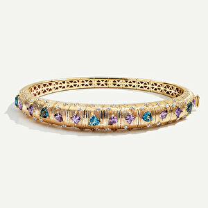 14 Ayar Altın Fırçalı Yüzeyli Mavi ve Mor Taşlı Kelepçe