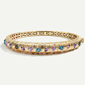 14 Ayar Altın Fırçalı Yüzeyli Mavi ve Mor Taşlı Kelepçe