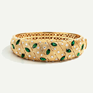 14 Ayar Altın Fırçalı Yüzeyli Yeşil Taşlı Kelepçe