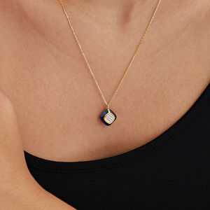 14 Ayar Altın Lacivert Taşlı Kolye