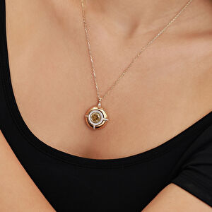 Maya 14 Ayar Altın Yuvarlak Sarı Taşlı Kolye