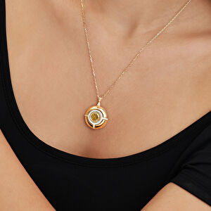 Maya 14 Ayar Altın Yuvarlak Sarı Taşlı Kolye